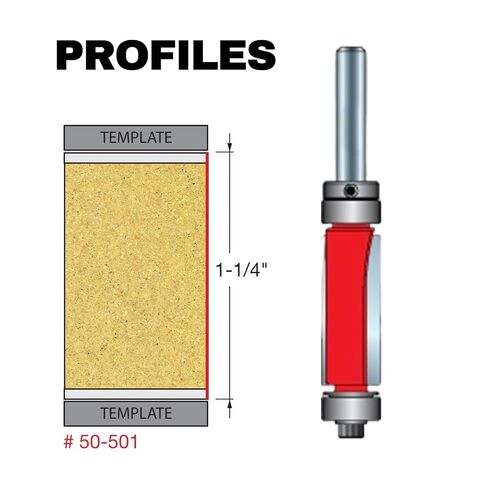 50-501 Flush Trim Router Bit for Freud, 1/2" Top & Bottom Bearing Flush Cut Router Bit with Carbide for Maximum Performance, Ideal for Template Work & Laminate Routing, 1/2" Diameter, 1/4" Shank,2 Cut in Kuwait
