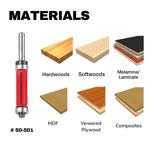 50-501 Flush Trim Router Bit for Freud, 1/2" Top & Bottom Bearing Flush Cut Router Bit with Carbide for Maximum Performance, Ideal for Template Work & Laminate Routing, 1/2" Diameter, 1/4" Shank,2 Cut in Kuwait