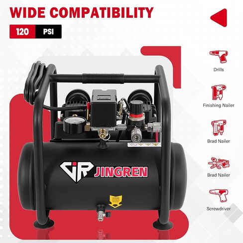 2 Gallon Quiet Oil Free Air Compressor With Air hose, Only 68dB, 1.2HP | Oilless Quiet Air Compressor, 2.6CFM, Max 120 PSI, 2 Gallon Air Tank for Car Repair, Spray Painting, Nailing With Air Hose in Kuwait