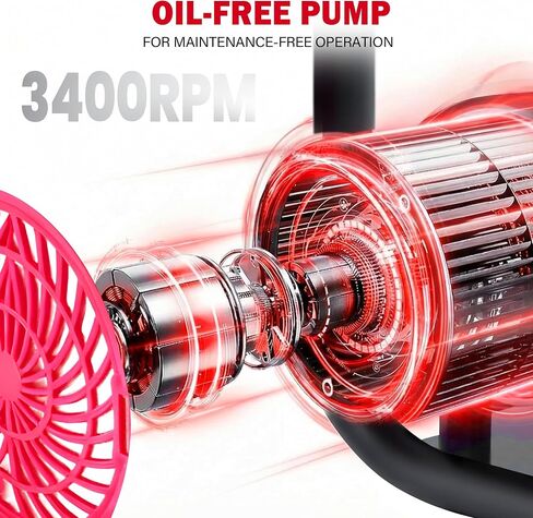 2 Gallon Quiet Oil Free Air Compressor With Air hose, Only 68dB, 1.2HP | Oilless Quiet Air Compressor, 2.6CFM, Max 120 PSI, 2 Gallon Air Tank for Car Repair, Spray Painting, Nailing With Air Hose in Kuwait