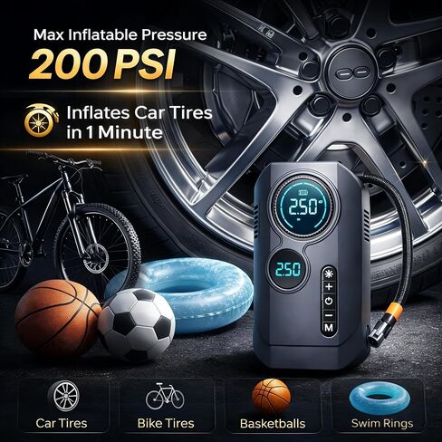 Portable Car Battery Jump Starter with Air Compressor | 9000A Jumper Pack, 200PSI Tire Inflator, 4-in-1 Car Emergency Tool, Power Bank, Gift for Car Owners in Kuwait