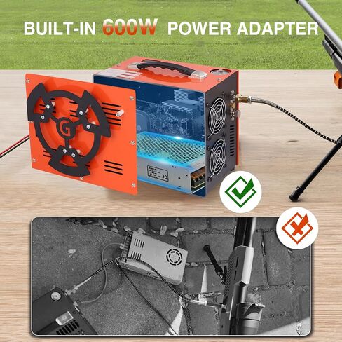 PCP Air Compressor, 4500 PSI / 30 MPa, 350W Motor, Auto Stop, Built-in Adapter, 12V DC or 110V / 220V AC Power, Portable Water/Oil-Free Pump for Paintball, Air Rifle, Airguns, HPA Tanks, Orange in Kuwait