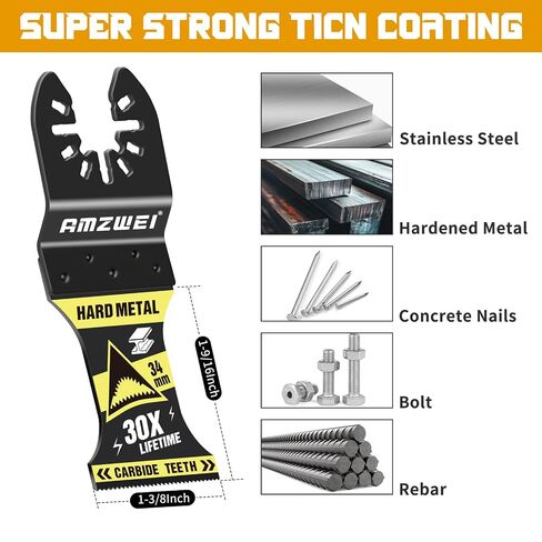 AMZWEI 4PCS Upgraded TiCN Carbide Oscillating Tool Blades | Heavy Duty, for Metal, Bolts, Screws, Nails, Hard Material, Compatible with Dewalt Milwaukee Ryobi Rockwell in Kuwait