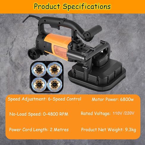 4-Head Concrete Floor Grinder Set, Concrete Grinder with 6-Speed Control, for Marble & Stone Polishing,3800W in Kuwait