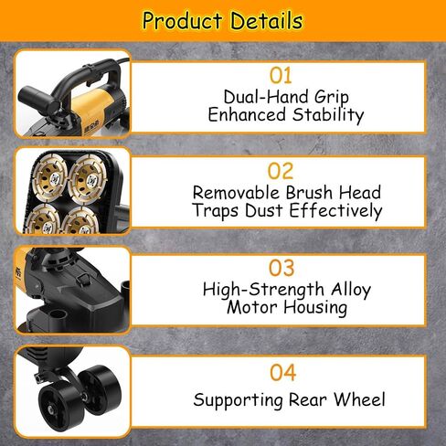 4-Head Concrete Floor Grinder Set, Concrete Grinder with 6-Speed Control, for Marble & Stone Polishing,3800W in Kuwait