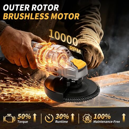 JEXUGK Cordless Angle Grinder 5 Inch, 10000RPM Brushless Motor Cordless Grinder Tool with 2x6.0Ah Batteries, 21V Electric Angle Grinder Portable with 5 Discs, for Metal Cutting, Auto Body, DIY in Kuwait