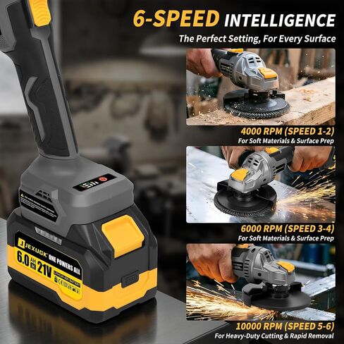 JEXUGK Cordless Angle Grinder 5 Inch, 10000RPM Brushless Motor Cordless Grinder Tool with 2x6.0Ah Batteries, 21V Electric Angle Grinder Portable with 5 Discs, for Metal Cutting, Auto Body, DIY in Kuwait