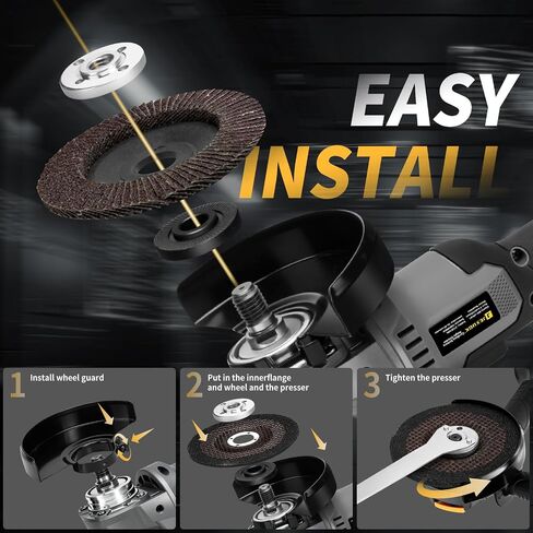 JEXUGK Cordless Angle Grinder 5 Inch, 10000RPM Brushless Motor Cordless Grinder Tool with 2x6.0Ah Batteries, 21V Electric Angle Grinder Portable with 5 Discs, for Metal Cutting, Auto Body, DIY in Kuwait