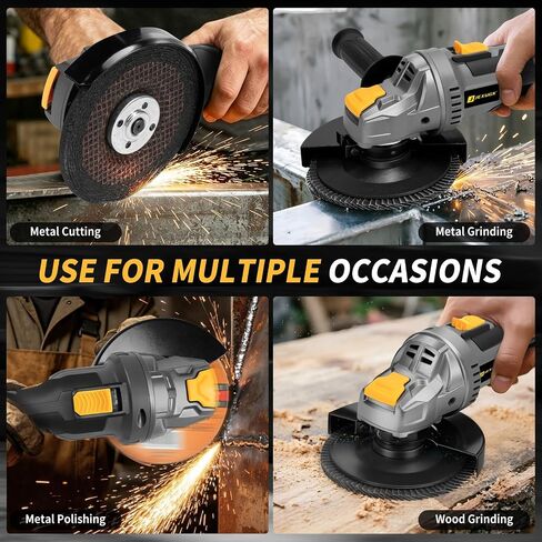 JEXUGK Cordless Angle Grinder 5 Inch, 10000RPM Brushless Motor Cordless Grinder Tool with 2x6.0Ah Batteries, 21V Electric Angle Grinder Portable with 5 Discs, for Metal Cutting, Auto Body, DIY in Kuwait