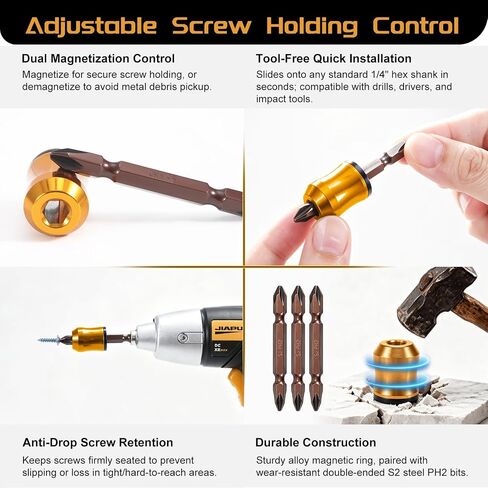 3Pcs Magnetic Screw Ring & 3Pcs PH2 Screwdriver Bit Set, 1/4 Inch/6.35mm Universal Magnetic Screw Holder, Removable Strong Magnet Bit Ring for Drills, Home DIY & Woodworking in Kuwait