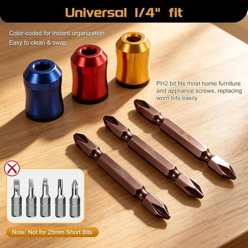 3Pcs Magnetic Screw Ring & 3Pcs PH2 Screwdriver Bit Set, 1/4 Inch/6.35mm Universal Magnetic Screw Holder, Removable Strong Magnet Bit Ring for Drills, Home DIY & Woodworking in Kuwait