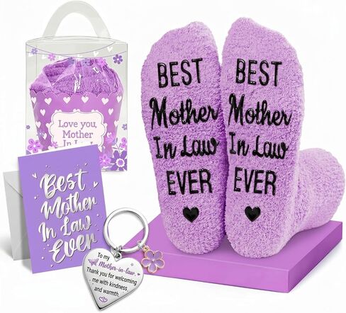 HAPPYPOP Gifts for Mother in Law - Mothers Day Socks Keychain with Greeting Card, Mom in Law Birthday Gifts Christmas Stocking Stuffers in Saudi Arabia