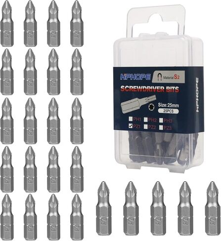 HPHOPE T25 Screwdriver Bit Set, Torx Bits T25, 1/4" Hexagon Bit (25 Pack) | Heat-Treated S2 Steel, CNC Machined Tips, Magnetic Power Bit, 1-Inch Length, Storage Box Included, for Professional & DIY Use in Kuwait