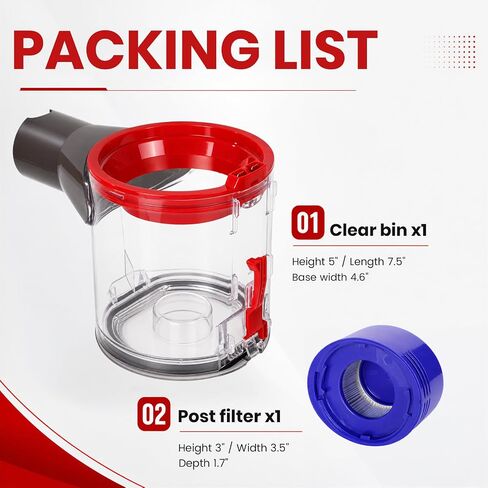 Replacement Dust Bin for Dyson V7 V8 SV10 SV11 Parts Vacuum | Canister Replacement Vacuum Attachments Clear Bin Part No.967699-01 in Kuwait