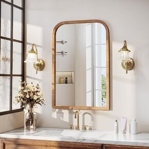 55×36 Gold Bathroom Mirror, Rectangular Bathroom Vanity Mirror for Wall with Rounded Corners & Aluminum Alloy Frame, Tempered-Glass, Modern, Farmhouse, Horizontal/Vertical, Entryway, Bedroom in Saudi Arabia