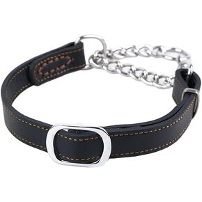 أطواق Love Dream Martingale للكلاب، طوق تدريب جلدي للكلاب، سلسلة من الفولاذ المقاوم للصدأ مضادة للهروب ولا تسحب للكلاب المتوسطة والكبيرة (S(11.8"-16.9")، بني) in Kuwait