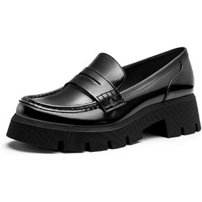 FITORY Loafers for Womens Dress Shoes Slip on Penny Loafers Platform | Business Casual Non-Slip for Daily Office Work Dressy Heeled Chunky Lug Sole Faux Suede Patent Vegan Leather in Kuwait