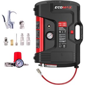 ECOMAX Wall Mount Air Compressor With 8 PCS Accessory Kit, Tire Inflator Portable Air Compressor with Retractable 30ft Air Hose, Mini Tank 125 PSI MAX Pressure & 1.5 HP for Garage and Home in Kuwait