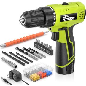 12V Cordless Drill Set, Lightweight Power Drill Driver with 3/8" Keyless Chuck, 2 Variable Speed Settings, 18+1 Position, Built-in LED Light, Mini drill for Home DIY, Furniture Assembly in Kuwait