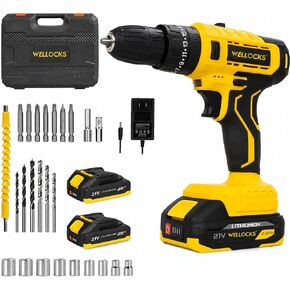 WELLOCKS 21V Cordless Drill Kit, 20N Torque, 10mm Chuck | 2-Speed 350/1500rpm Drill with 1300mah Battery, LED Light, Overmold Grip, Charger, And Storage Case. in Kuwait