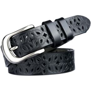 Womens-Hollow Flower Genuine-Leather-Belts - 1.2" Wide Plus Size Soft Leather Belt for Jeans Dresses Pants in Saudi Arabia