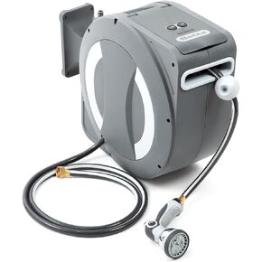 Betta EaseReel Battery-Powered Wall-Mounted Retractable Hose Reel, with Quick-Access Dual Hose Length Control, 8 Spray Patterns Nozzle, Automatic Roll-Up & Tangle-Free Hose Guide (1/2'', 78FT/23m) in Saudi Arabia