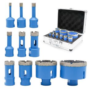 Diamond Hole Saw Drill Bits Set,Diamond Core Drill Bits Set | 5/8-11 Thread 6/8/10/12/16/20/25/35/55/68mm for Tile Porcelain, Marble, Granite, Stone Triangle Shank with Storage Case 10pcs in Kuwait