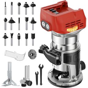Cordless Router Tool Compatible with Milwaukee 18V Battery, 800W 28000 RPM Brushless Wood Router with 6-Speed Control, Aluminum Base, Depth Adjustment, 15 Router Bits, for Woodworking(Tool Only) in Kuwait
