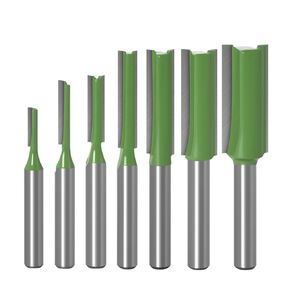 7pcs 1/4" Shank Straight Router Bit 3/4/5/6/8/10/12mm Blade Diameter for Woodworking, Tungsten Carbide Double and Single Flute Straight Cut Router Bits Set, Green in Saudi Arabia