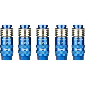 RayMagic Upgraded 5IN1 Universal Quick Industrial Connect Coupler, 1/4" Female NPT, Air Hose Fittings, 6-Balls Release Sleeve, 1/4" Body Size, Blue(2-Piece) in Kuwait