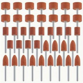 45 Pcs Aluminum Oxide Grinding Stones Set, 1/8" Shank Rotary Tool Accessories, 3 Sizes (10mm Rounded Cone, 10mm Cylinder, 15mm Cylinder), for Deburring, Rust Removal, Smoothing and Sharpening in Kuwait