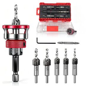 9PCS Countersink Drill Bit Set, 5PCS Two Flute Counterbore TCT Alloy HSS M2 Countersink Bit with Depth Stop Collar, Adjustable Counter Sink Bits for Wood Plywood and MDF DIY in Kuwait