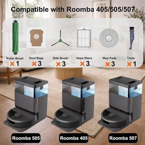 14 Pack Replacement Parts for iRobot Roomba Plus 405/505/507 Combo, Includes 1 Main Brush, 3 Dust Bags, 3 Mop Pads, 3 Filters, 1 Cleaning Brush in Kuwait