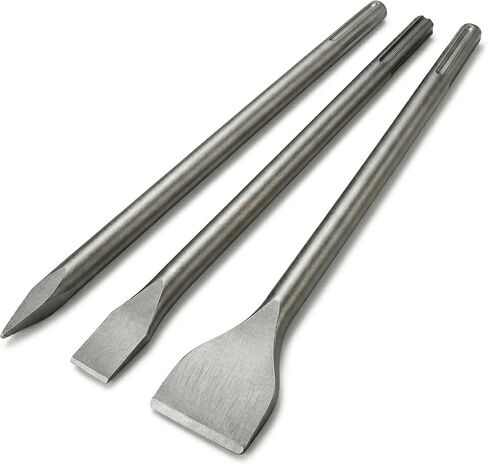 24-Inch SDS Max Chisel Bits Set - 3 Piece Extra Long Demolition Kit (Scaling, Point, Flat) for Concrete Breaking & Thinset Floor Tile Removal - 40Cr Heat-Treated Alloy Steel in Kuwait