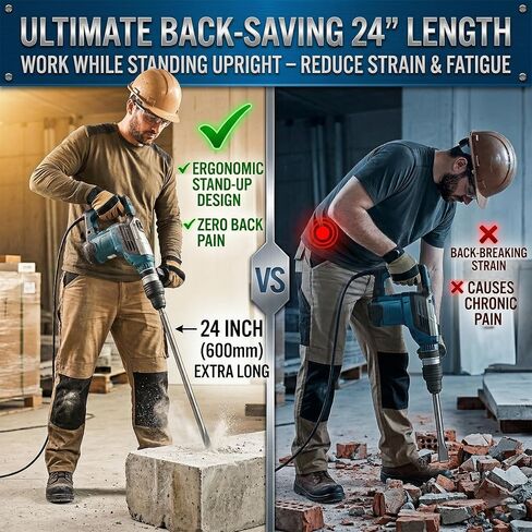 24-Inch SDS Max Chisel Bits Set - 3 Piece Extra Long Demolition Kit (Scaling, Point, Flat) for Concrete Breaking & Thinset Floor Tile Removal - 40Cr Heat-Treated Alloy Steel in Kuwait