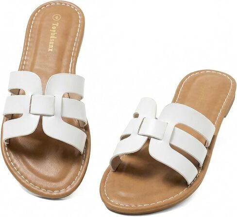 Women's Flat Sandals, Comfortable Open Toe Slip On Beach Sandals with Cushioned Sole for Summer Vacation Everyday Wear in Kuwait