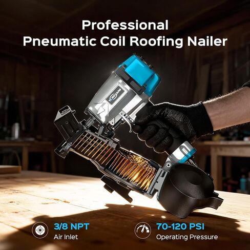 YARDCARE CRN45 Roofing Nailer, 15 Degree Pneumatic Coil Roofing Nail Gun, 120 Coil Capacity, 70-120 PSI for 7/8″ to 1-3/4″ Nails Pistolas Para Roofing for Asphalt Roofing Shingles Wooden Cases in Kuwait