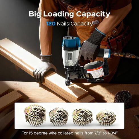YARDCARE CRN45 Roofing Nailer, 15 Degree Pneumatic Coil Roofing Nail Gun, 120 Coil Capacity, 70-120 PSI for 7/8″ to 1-3/4″ Nails Pistolas Para Roofing for Asphalt Roofing Shingles Wooden Cases in Kuwait