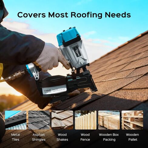 YARDCARE CRN45 Roofing Nailer, 15 Degree Pneumatic Coil Roofing Nail Gun, 120 Coil Capacity, 70-120 PSI for 7/8″ to 1-3/4″ Nails Pistolas Para Roofing for Asphalt Roofing Shingles Wooden Cases in Kuwait
