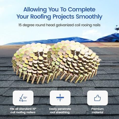 meite CN45R Coil Roofing Nailer Kit with 1-Inch Coil Roofing Nails, Pneumatic Roofing Nail Gun for Asphalt Shingles Underlayment Decking Roof Repair, 2,880PCS in Kuwait