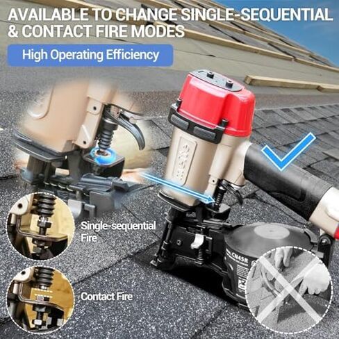 meite CN45R Coil Roofing Nailer Kit with 1-1/2 Inch Coil Roofing Nails, Pneumatic Roofing Nail Gun for Asphalt Shingles Underlayment Decking Roof Repair, 2,880PCS in Kuwait
