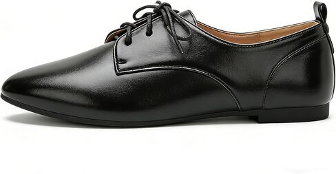 Women's Polished Pu Classic Flat Oxfords Modern Low Top Non Slip Soft Sole Lace Up Dress Flat Shoes Comfortable Pointed Toe Business Formal Work Shoes in Kuwait
