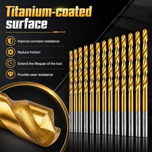 1/8 Inch Twist Drill Bits 20-Piece, Titanium Coated HSS Jobber Length Drill Bit Set, 135° Split Point for Hard Metal, Stainless Steel, Wood, Plastic in Kuwait