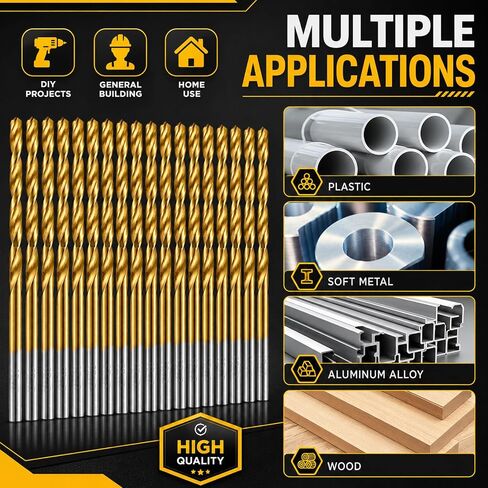 1/8 Inch Twist Drill Bits 20-Piece, Titanium Coated HSS Jobber Length Drill Bit Set, 135° Split Point for Hard Metal, Stainless Steel, Wood, Plastic in Kuwait