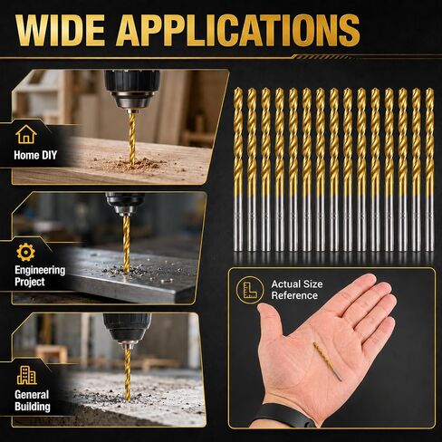 1/8 Inch Twist Drill Bits 20-Piece, Titanium Coated HSS Jobber Length Drill Bit Set, 135° Split Point for Hard Metal, Stainless Steel, Wood, Plastic in Kuwait