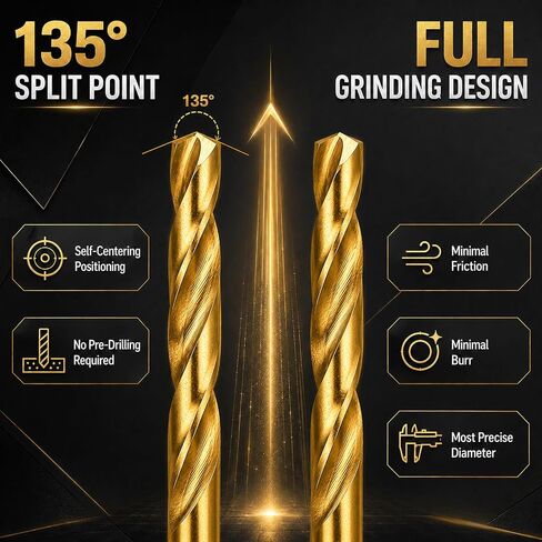 1/8 Inch Twist Drill Bits 20-Piece, Titanium Coated HSS Jobber Length Drill Bit Set, 135° Split Point for Hard Metal, Stainless Steel, Wood, Plastic in Kuwait