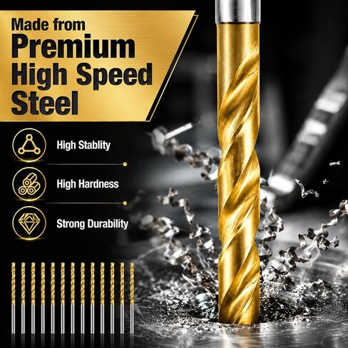 1/8 Inch Twist Drill Bits 20-Piece, Titanium Coated HSS Jobber Length Drill Bit Set, 135° Split Point for Hard Metal, Stainless Steel, Wood, Plastic in Kuwait