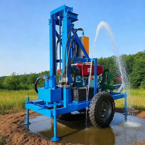 Hydraulic Water Well Rig Mobile Borehole Drilling Machine with Wheels | Portable Water Well Drilling Rig, Mini Hydraulic Borehole Drill Machine for Farm Irrigation, Backyard & Geothermal Drilling in Kuwait