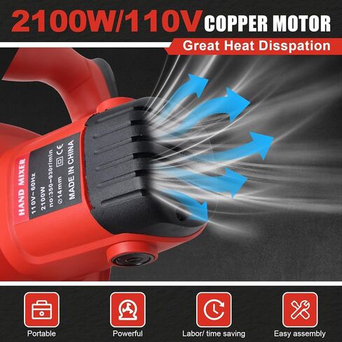 Cement Mixer, 2100W Handheld Electric Concrete Mixer, Portable Mortar Mixer with 6 Adjustable Speed, Portable 110V Mud Mixer for Mixing Concrete, Motar, Paint, Mud, Grout, Plaster, Thinset, Mince in Kuwait