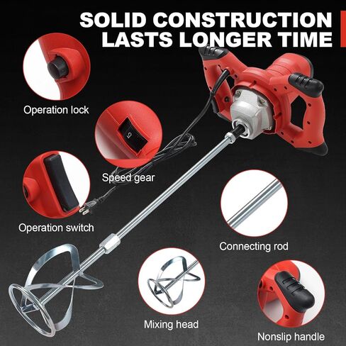 Cement Mixer, 2100W Handheld Electric Concrete Mixer, Portable Mortar Mixer with 6 Adjustable Speed, Portable 110V Mud Mixer for Mixing Concrete, Motar, Paint, Mud, Grout, Plaster, Thinset, Mince in Kuwait